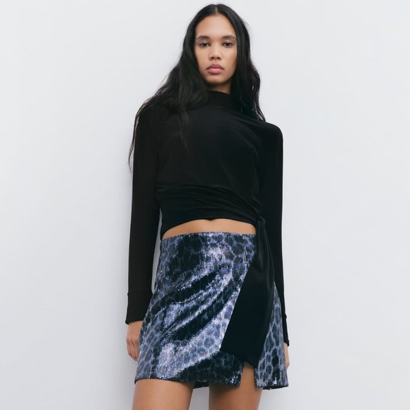 BLOGGER'S FAVE! Zara Sequin Mini Skirt Blue NWT - Picture 10 of 14